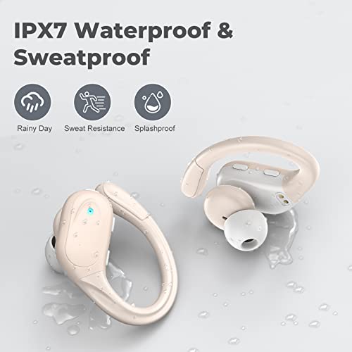 Wireless Earbuds, 75Hrs Playtime Bluetooth 5.1 Headphones, True Wireless Earphones with Digital Display & CVC 8.0 Noise Cancelling, Waterproof Earbuds with Mic for Sport,Running,Yoga, Workout Apricot