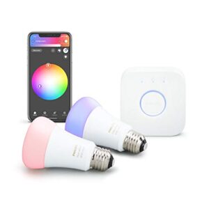 philips hue 2-pack premium smart light starter kit, 16 million colors, for most lamps & overhead lights, works with alexa, apple homekit and google assistant, soft white