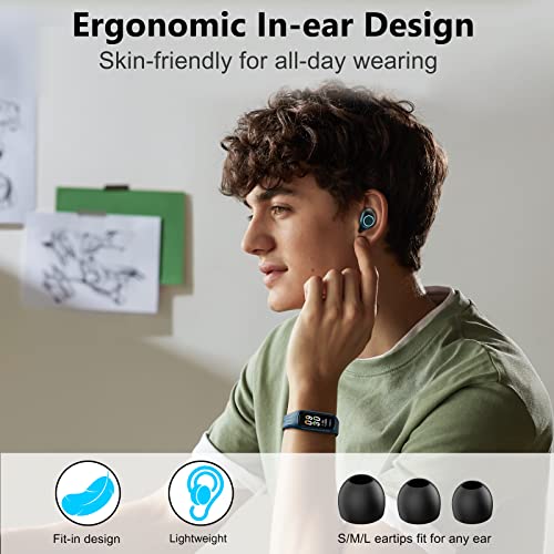 Bluetooth Wireless Earphones for Samsung Galaxy S22 Ultra Z Flip 3 True Wireless Earbuds with LED Display Noise Cancelling Deep Bass Stereo Sound Headset in-Ear with Mic for iPhone Samsung Black