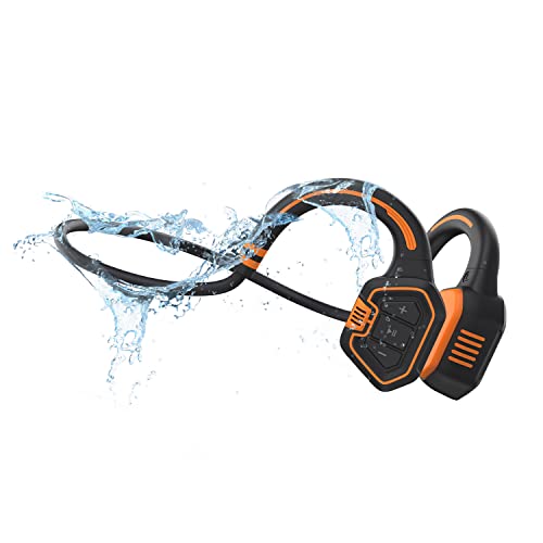 Conduction Labs Freestyle Open-Ear Bone Conduction Swimming Headphones, IP68 Waterproof,Bluetooth Wireless Headset,Waterproof Bone Conduction Headphones,Bone Conduction,Water Resistant,(Black/Orange)