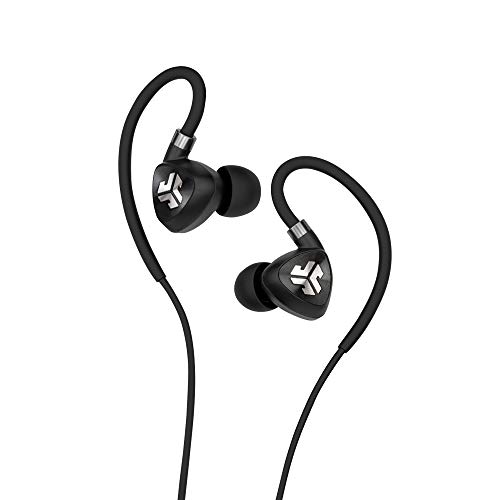 JLab Fit 2.0 Bluetooth Enabled Wireless Sports Earbuds | Bluetooth 4.1 | 10mm Titanium Drivers | 6 Hour Battery Life | IP55 Sweatproof | Flexible Memory Wire | Black