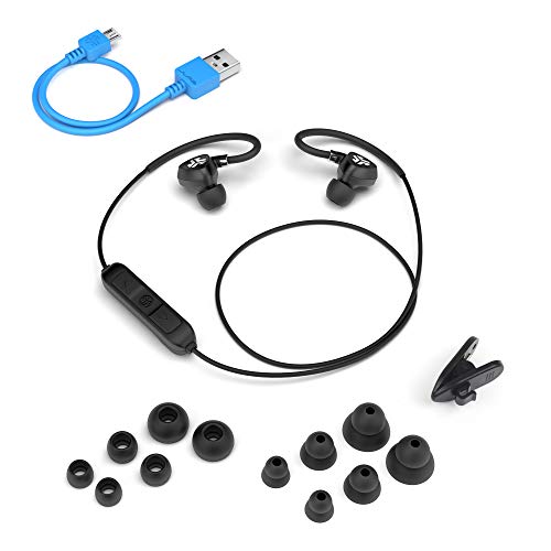 JLab Fit 2.0 Bluetooth Enabled Wireless Sports Earbuds | Bluetooth 4.1 | 10mm Titanium Drivers | 6 Hour Battery Life | IP55 Sweatproof | Flexible Memory Wire | Black