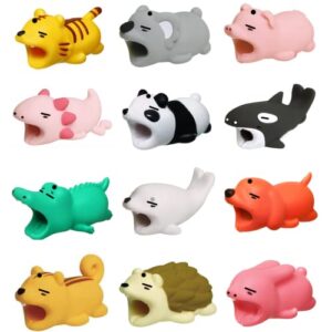 phone charger cable protector animals – 12 usb charger cord protector for iphone, ipad, android, samsung, animal bite charging cable savers