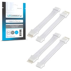 litcessory flexible corner connector/extension cable for philips hue lightstrip plus (2in, 4 pack, white – micro 6-pin v4)