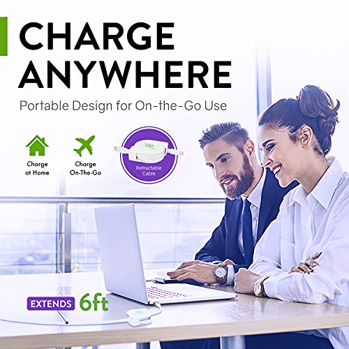 ReTrak USB C Cable, USB C to USB C 6ft Retractable Cable, 60W Power Delivery for MacBook, iPad Pro 2020, iPad Air 4, Dell, HP, Google Pixel 4a, and More