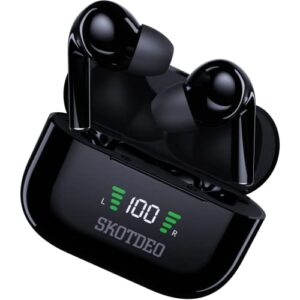 wireless earbuds bluetooth headphones with usb-c quick charging case in ear headset ip6 waterproof lcd display premium sound deep bass ear buds sweat resistant earphones for sports/working (black)