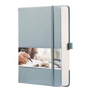 emshoi lined journal notebook – 256 numbered pages 120gsm thick leather journal with sticky notes, a5 hardcover college ruled notebook for women men work school writing, medium 5.75″ x 8.38″-grayblue