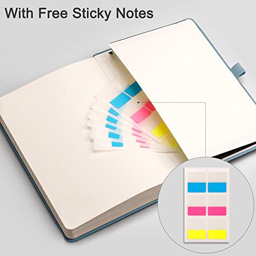 EMSHOI Lined Journal Notebook - 256 Numbered Pages 120gsm Thick Leather Journal with Sticky Notes, A5 Hardcover College Ruled Notebook for Women Men Work School Writing, Medium 5.75" x 8.38"-GrayBlue