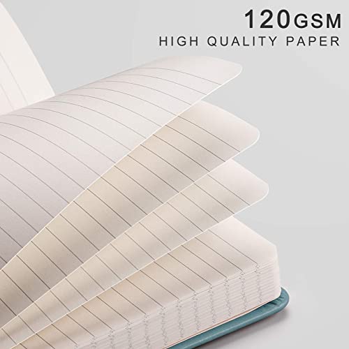 EMSHOI Lined Journal Notebook - 256 Numbered Pages 120gsm Thick Leather Journal with Sticky Notes, A5 Hardcover College Ruled Notebook for Women Men Work School Writing, Medium 5.75" x 8.38"-GrayBlue