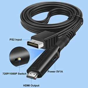 Wiistar PS2 to HDMI Converter Adapter PS2 HDMI Cable 1m/3.2ft Video Converter for HDTV HDMI Monitor Supports All PS2 Display Modes