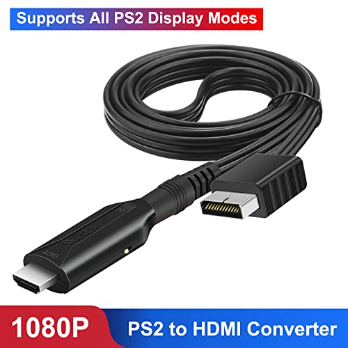 Wiistar PS2 to HDMI Converter Adapter PS2 HDMI Cable 1m/3.2ft Video Converter for HDTV HDMI Monitor Supports All PS2 Display Modes