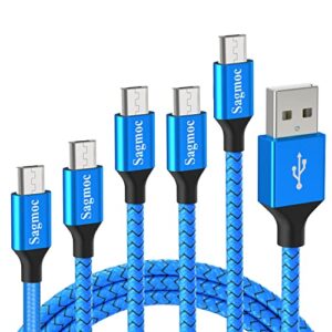 micro usb charger cable blue – sagmoc android charging cord nylon braided 5 pack 2ft 3ft 6ft 6ft 10ft for samsung s7 s6 edge, kindle, note 5, android smartphone, mp3, tablet and more
