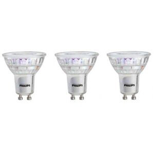 philips led flicker-free gu10 bulb, 380 lumen, bright white light (3000k), 4w=50w, title 20 certified, 3-pack