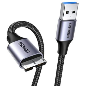 ugreen micro usb 3.0 cable, usb 3.0 a to micro b cord nylon braided external hard drive cable compatible with samsung galaxy s5, note 3/pro 12.2, western digital, toshiba, my passport, etc 1.5 ft