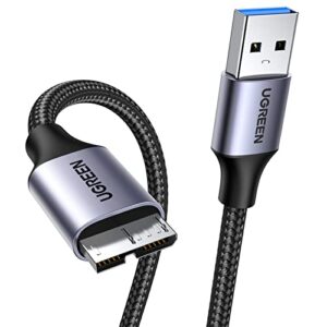 UGREEN Micro USB 3.0 Cable, USB 3.0 A to Micro B Cord Nylon Braided External Hard Drive Cable Compatible with Samsung Galaxy S5, Note 3/Pro 12.2, Western Digital, Toshiba, My Passport, etc 1.5 FT