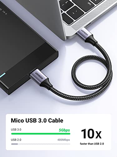 UGREEN Micro USB 3.0 Cable, USB 3.0 A to Micro B Cord Nylon Braided External Hard Drive Cable Compatible with Samsung Galaxy S5, Note 3/Pro 12.2, Western Digital, Toshiba, My Passport, etc 1.5 FT