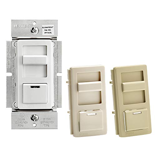 Leviton IP710-DLZ IllumaTech Slide Dimmer for LED 0-10V Power Supplies, 1200VA, 10A LED, 120/277 VAC, White w/Color Change Kits Included & IPKIT-G GY CLR Conv KIT Slider/Push BTN