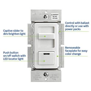 Leviton IP710-DLZ IllumaTech Slide Dimmer for LED 0-10V Power Supplies, 1200VA, 10A LED, 120/277 VAC, White w/Color Change Kits Included & IPKIT-G GY CLR Conv KIT Slider/Push BTN