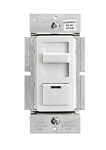 Leviton IP710-DLZ IllumaTech Slide Dimmer for LED 0-10V Power Supplies, 1200VA, 10A LED, 120/277 VAC, White w/Color Change Kits Included & IPKIT-G GY CLR Conv KIT Slider/Push BTN