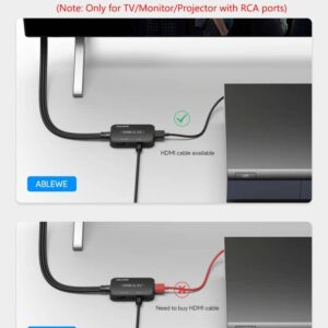 ABLEWE HDMI to RCA Converter, HDMI to RCA Adapter, HDMI to AV 3RCA CVBs Composite Video Audio Converter Adapter for TV Stick/Roku/Apple TV/PC/Laptop/Xbox/HDTV ( with HDMI Cable & USB Cable)