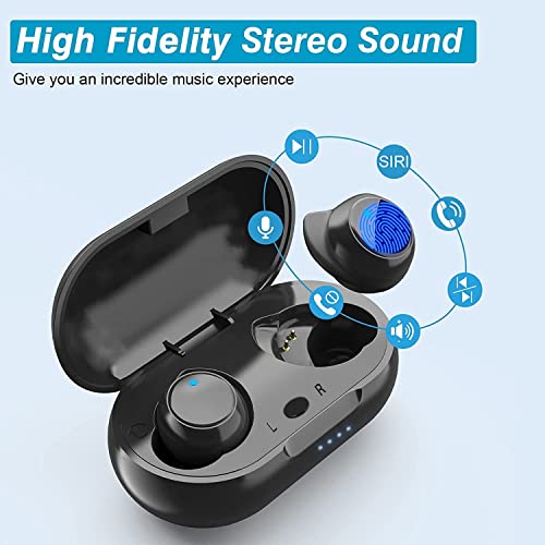 Bluetooth Earbuds, Wireless Earphones with Charging case, IPX5 Waterproof 5.0 Headsets, Hi-FI Deep Bass Stereo Sound, Touch-Control, Noise Cancelling Headphones with Deep Bass Sound for Sports