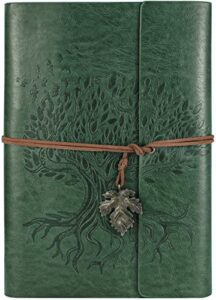 billtigif pu leather journal notebook, refillable travel vintage writing journals diary, gifts for women, men, teen girls and boys, 100gsm lined paper,160 pages(green, a5 9.2″ x 6.5″)