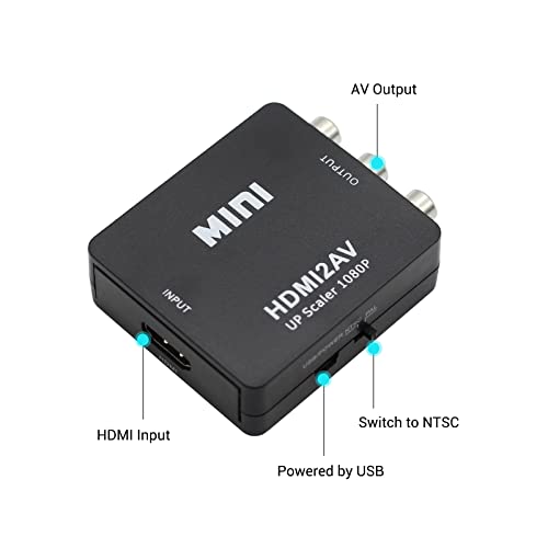 Sorthol HDMI to RCA Converter, 1080p HDMI to AV Converter Mini HDMI to 3RCA CVBs Composite Video Audio Adapter for TV/PS3/VHS/VCR/DVD/PC/Blu-Ray DVD