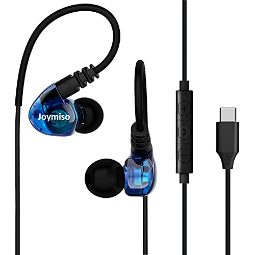 Joymiso USB C Headphones Type C Earbuds w Microphone and Volume Control for Samsung Galaxy S20 S21 Ultra Google Pixel OnePlus iPad Pro, Wired Sport Earphones, Over Ear Buds for Kids Women Small Ears