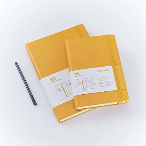 996DEMING Lined Journal Notebook - 365 Pages Journals for Writing A5 College Ruled Notebook,100gsm Lined Paper,Leather Hardcover Journal for Men and Women,Office Notebook for Work,5.75'' X 8.38'' (Yellow,A5)