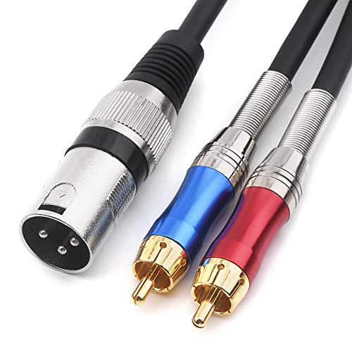 DISINO Dual RCA to XLR Male Y Splitter Patch Cable, Unbalanced 2 RCA/Phono Plug to 1 XLR Splitter Duplicator Lead Y-Cable Adapter -5feet/1.5m