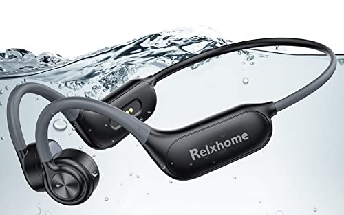 Relxhome Bone Conduction Headphones, Swimming Headphones Built-in 32GB Memory, MP3 Sports Headphones Waterproof, Wireless Bluetooth Open Ear Headset, Bone Conduction Headphones for Swimming, Running