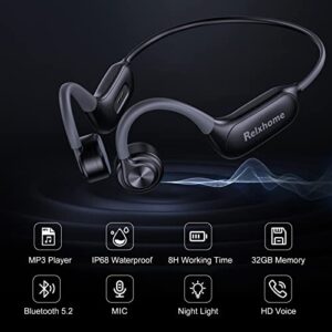 Relxhome Bone Conduction Headphones, Swimming Headphones Built-in 32GB Memory, MP3 Sports Headphones Waterproof, Wireless Bluetooth Open Ear Headset, Bone Conduction Headphones for Swimming, Running