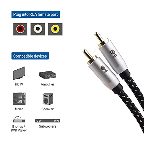 Cable Matters Braided 2-Pack Shielded Subwoofer Cable 10 ft, RCA Cable/Digital Coaxial Cable (Digital Audio Coaxial Cable and LFE Subwoofer Cable) - 3m / 10 Feet