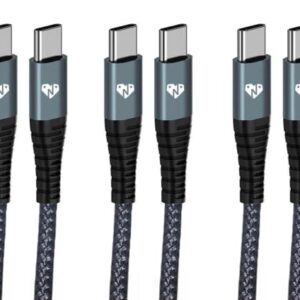 N-Products USB C to USB C Grey Braided Nylon Cable 60W Type C Fast Charging Cord [3-Pack, 6 ft]