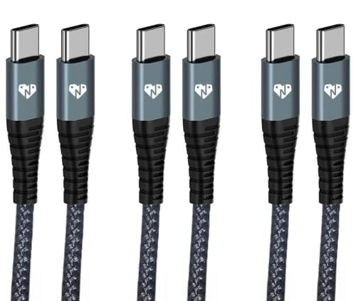 N-Products USB C to USB C Grey Braided Nylon Cable 60W Type C Fast Charging Cord [3-Pack, 6 ft]