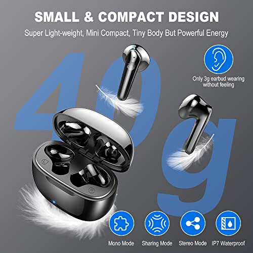 Wireless Earbud, Bluetooth 5.3 Headphones with 4 ENC Mic, Bluetooth Earbud in Ear Noise Cancelling Wireless Earphones Deep Bass Mini Earbud 40H Play IP7 Waterproof Sports Ear Buds USB-C[New Upgrade]