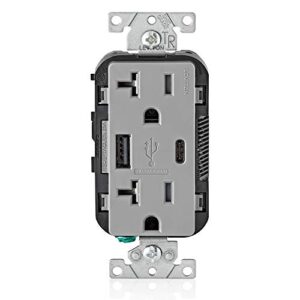 leviton t5833-gy 20-amp type-c usb charger/tamper resistant receptacle, gray