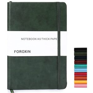 foroxin lined journal notebook dark green leather for women men 8.3 x 5.7 large college ruled 192 pages 80gsm hardcover notebooks work home school with elastic band closure and ribbon bookmark