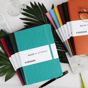 foroxin Lined Journal Notebook Dark Green Leather for Women Men 8.3 x 5.7 Large College Ruled 192 Pages 80gsm Hardcover Notebooks Work Home School with Elastic Band Closure and Ribbon Bookmark