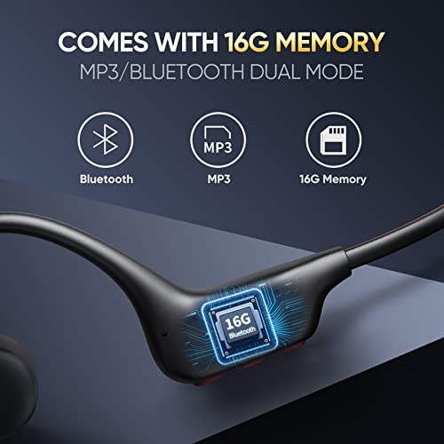 ENGWE Bone Conduction Headphones, Wireless Bluetooth Bone Conducting Earbuds with 16 GB Storage, Long Battery Life, IP68 Waterproof, Open Ear Headset with Mic, for Jogging, Cycling, Hiking