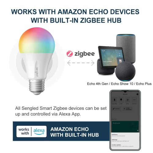 Sengled Zigbee Smart Light Bulbs, Smart Hub Required, Works with SmartThings and Echo with Built-in Hub, Voice Control with Alexa and Google Home, Color Changing 60W Eqv. A19 Alexa Light Bulb, 2 Pack