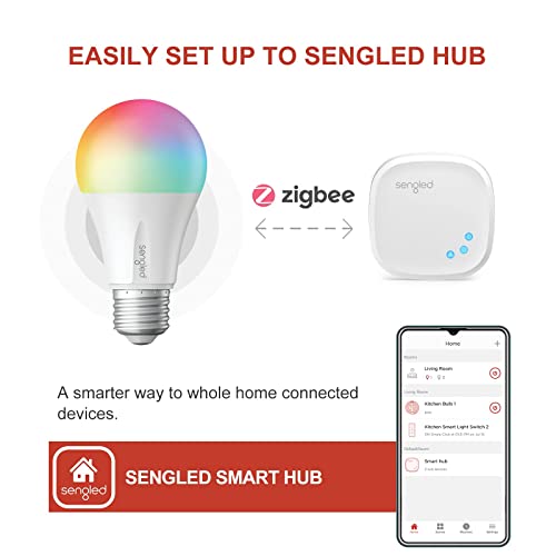 Sengled Zigbee Smart Light Bulbs, Smart Hub Required, Works with SmartThings and Echo with Built-in Hub, Voice Control with Alexa and Google Home, Color Changing 60W Eqv. A19 Alexa Light Bulb, 2 Pack