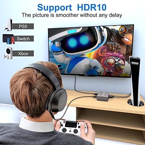 4K 60Hz HDMI Audio Extractor Splitter Converter, HDMI to HDMI +Optical +3.5mm AUX Audio Adapter Supports HDMI 2.0,18Gpbs Bandwidth,Dolby Digital/DTS,PCM HDR10