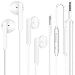 2 pack wired earbuds with microphone, in ear earphones hifi stereo, powerful bass, 3.5mm headphone plug for iphone, ipad, samsung, android, mp3, laptop, computer, tablet, most 3.5mm jack audio devices