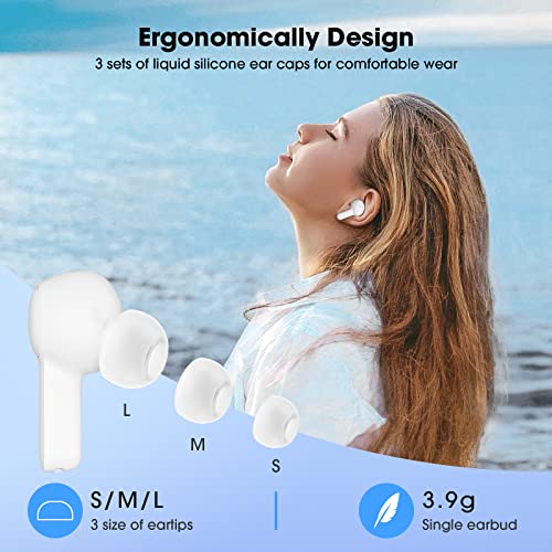 Wireless Earbuds, Bluetooth 5.3 Headphones with 4-Mics ENC Noise Cancelling Bluetooth Earbuds Touch Control Deep Bass Stereo Earphones Sweatproof 30H Playtime Wireless Ear Buds for iPhone Android