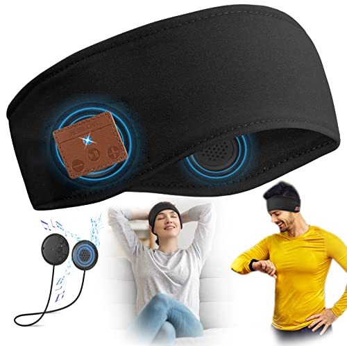 ASIILOVI Bluetooth Headband Headphones for Sleeping, Sleeping Headphones with HD 2-Parts Speakers and Mic for Nap Calling Running Yoga Daily Wear, Music Gift Ideas(Not for Side Sleepers)-Black