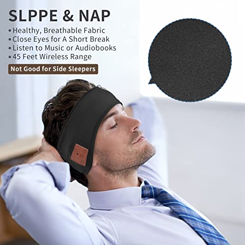 ASIILOVI Bluetooth Headband Headphones for Sleeping, Sleeping Headphones with HD 2-Parts Speakers and Mic for Nap Calling Running Yoga Daily Wear, Music Gift Ideas(Not for Side Sleepers)-Black