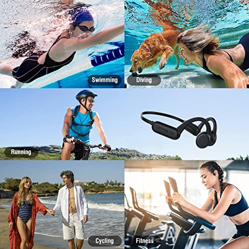 Bone Conduction Bluetooth Headphones Swimming Headphones IPX 8 Waterproof Open Ear Wireless Sport Headsets with MP3 Play 8 G Memory for Running Working (Black)