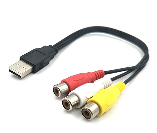 Halokny USB to 3 RCA Cable, 8 inch USB 2.0 A Female to 3RCA Male Audio Video Capture Card AV Composite Adapter Cable (USB M/3RCA F)