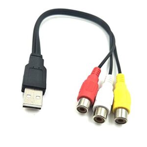 Halokny USB to 3 RCA Cable, 8 inch USB 2.0 A Female to 3RCA Male Audio Video Capture Card AV Composite Adapter Cable (USB M/3RCA F)